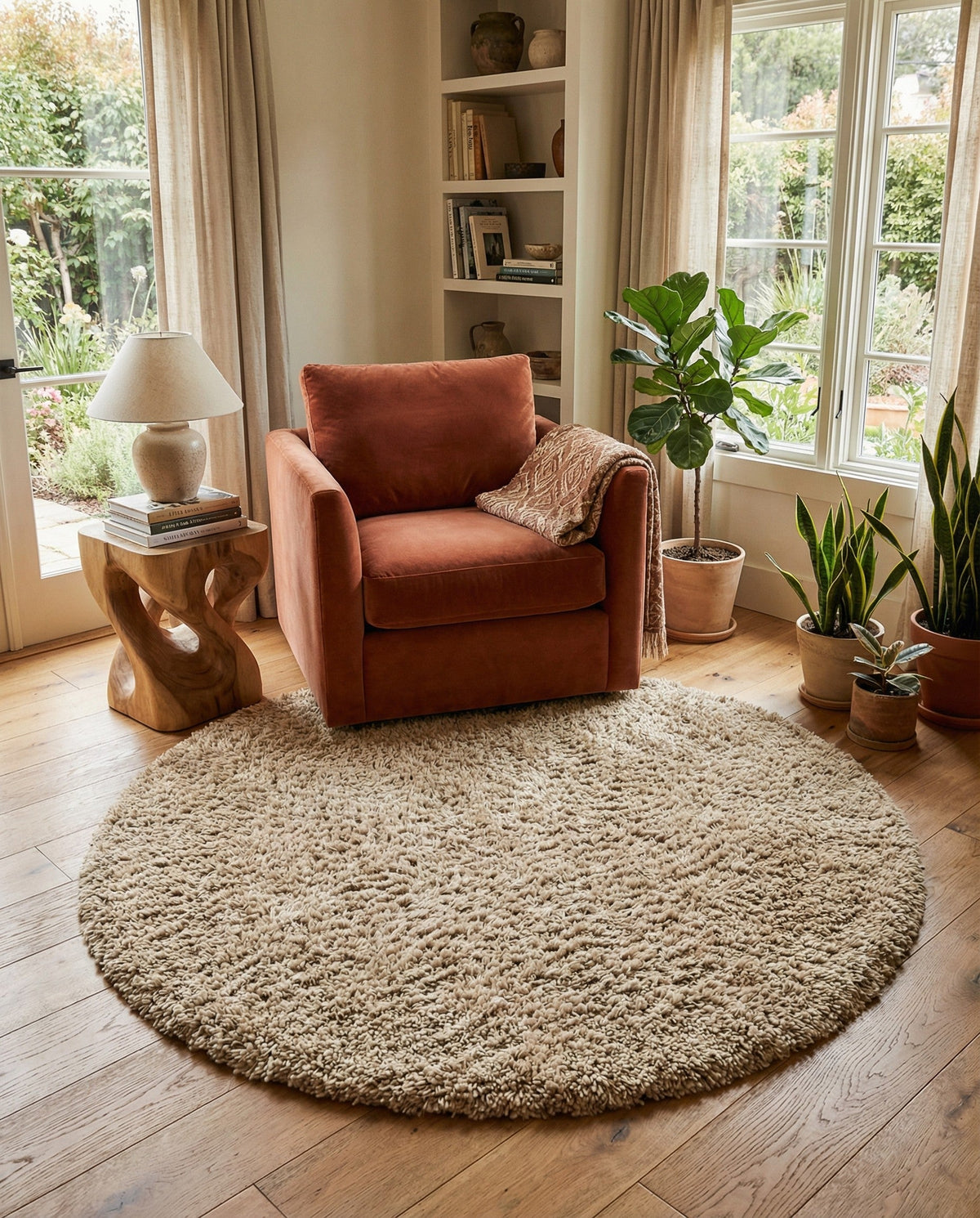 Wellington Luxe Shag Collection Area Rug - Kapiti Round Taupe  lifestyle 178