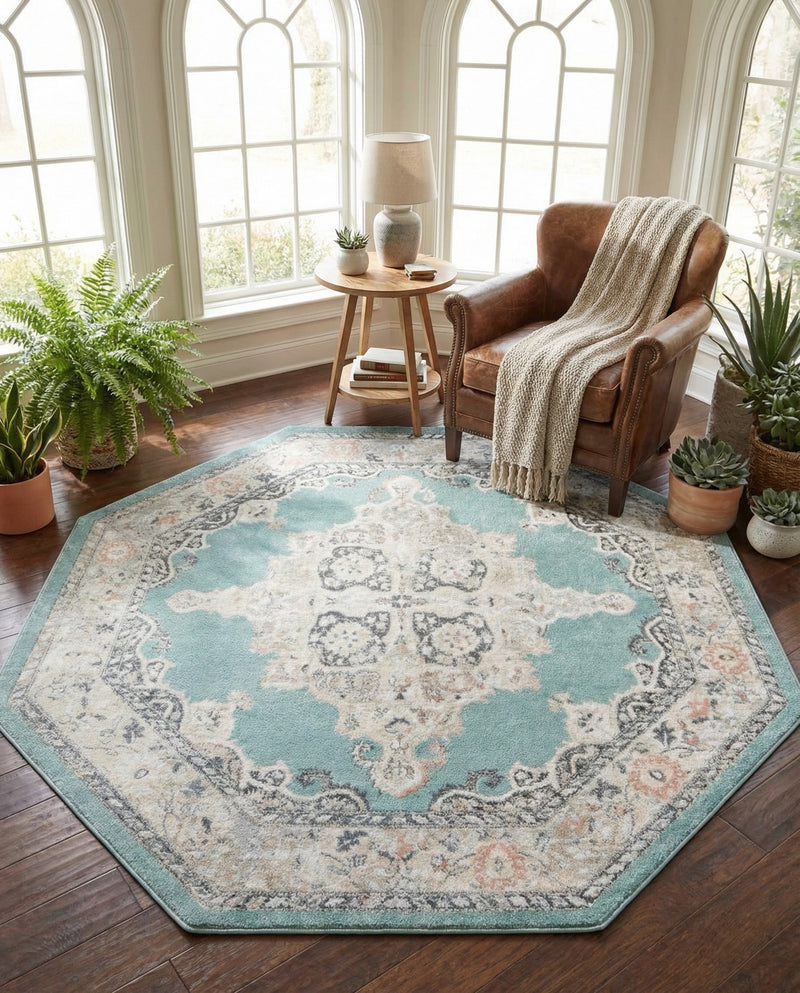 Beverly Grove Collection Area Rug -  Fairfax (Aqua) Octagon Aqua  lifestyle 70