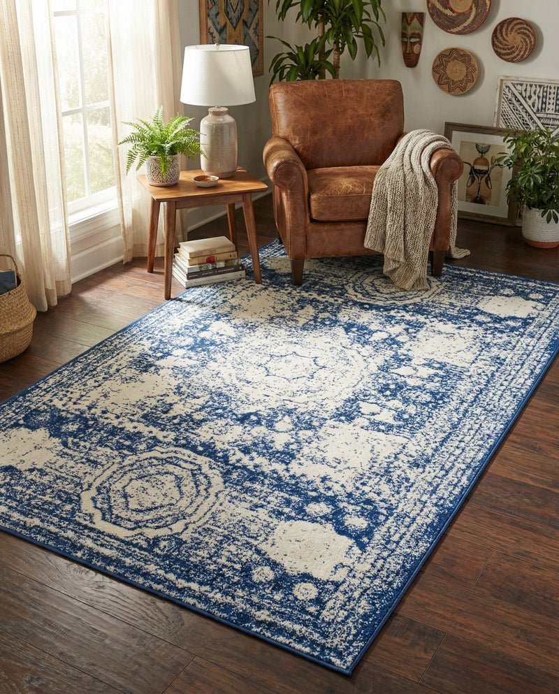 Dover Terrace Collection Area Rug -  Lagoon (Ivory and Blue) Rectangle Ivory and Blue  lifestyle 13