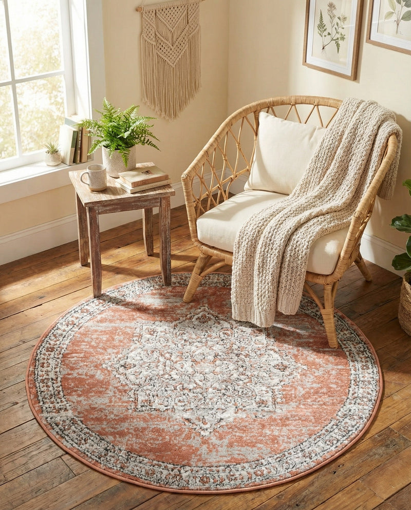 Mykonos Manor Collection Area Rug -  Tinos (Salmon Pink) Round Salmon Pink  lifestyle 74