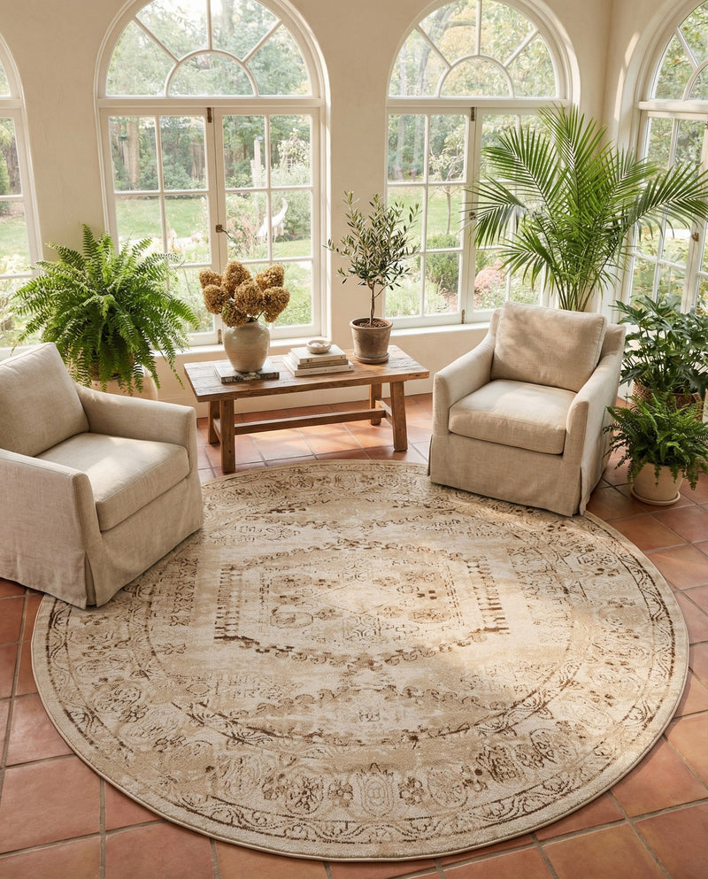 Eden Oasis Collection Area Rug -  Refuge (Beige) Round Beige  lifestyle 58