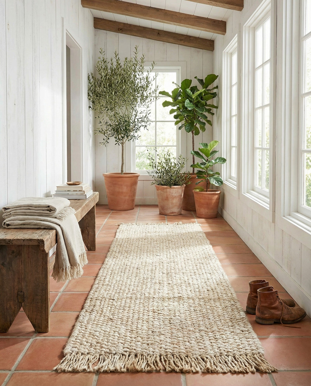 Savannah Jute Collection Area Rug - Seashore Runner Ivory  lifestyle 193
