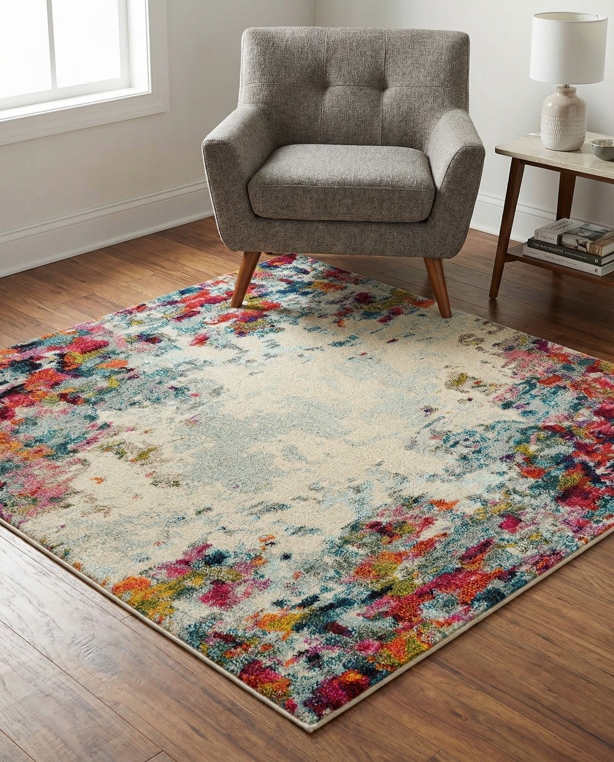Chromatic Oasis Collection Area Rug -  Blush Square Multi  lifestyle 125