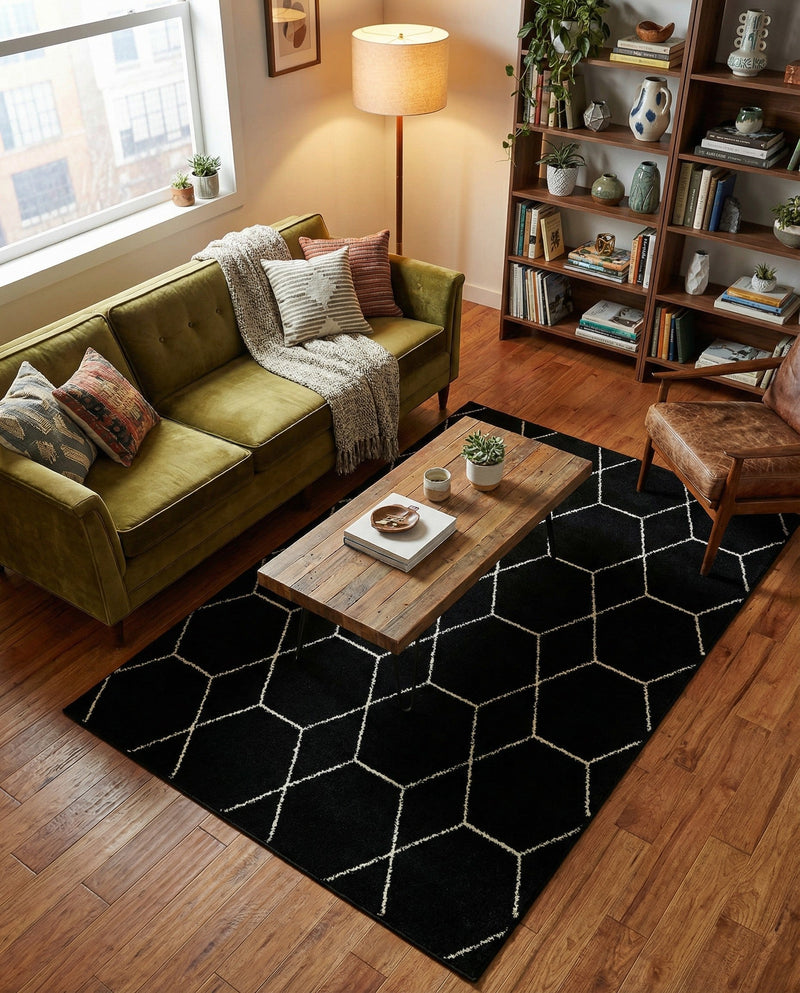 Trellis Mosaic Collection Area Rug - Arborville (Black) Rectangle Black  lifestyle 24