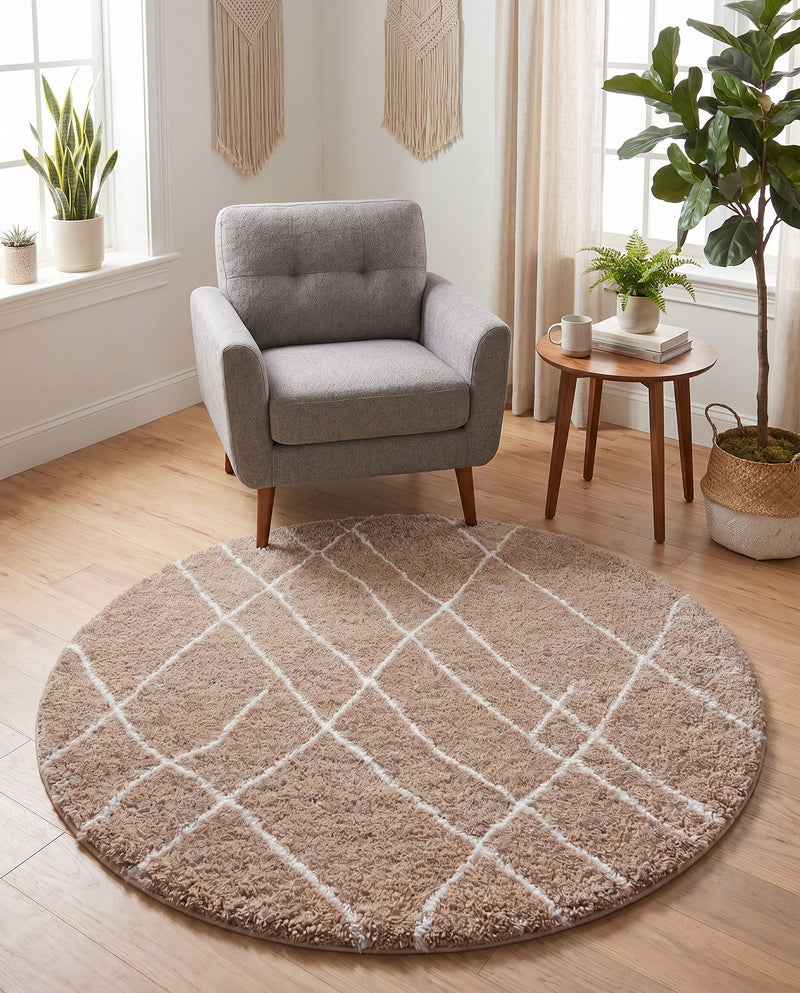 Cozy Haven Shag Collection Area Rug - Serenity (Khaki) Round Khaki  lifestyle 61