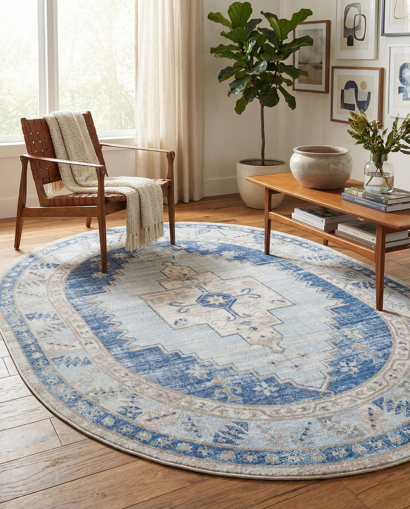Savannah Series Collection Area Rug -  Augusta (Sky blue) Oval Sky blue  lifestyle 34