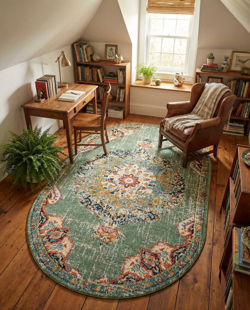 Brighton Terrace Collection Area Rug - Hove (Green) Oval Green  lifestyle 46