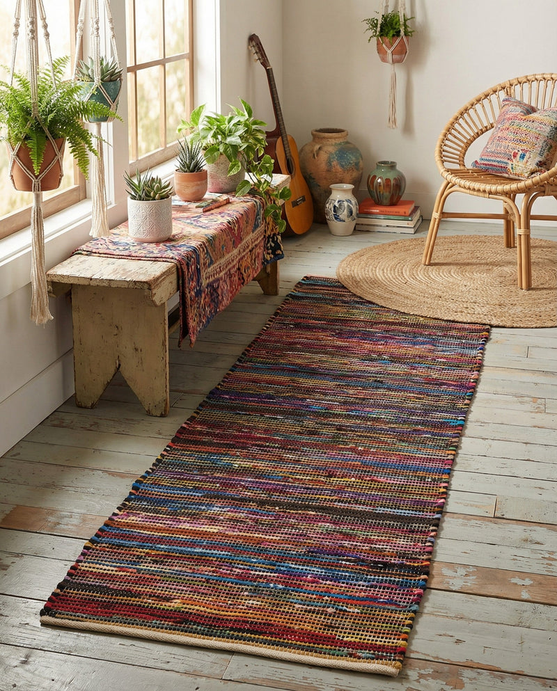 Thar Cotton Collection Area Rug - Alleppey Runner Multi Black  lifestyle 61