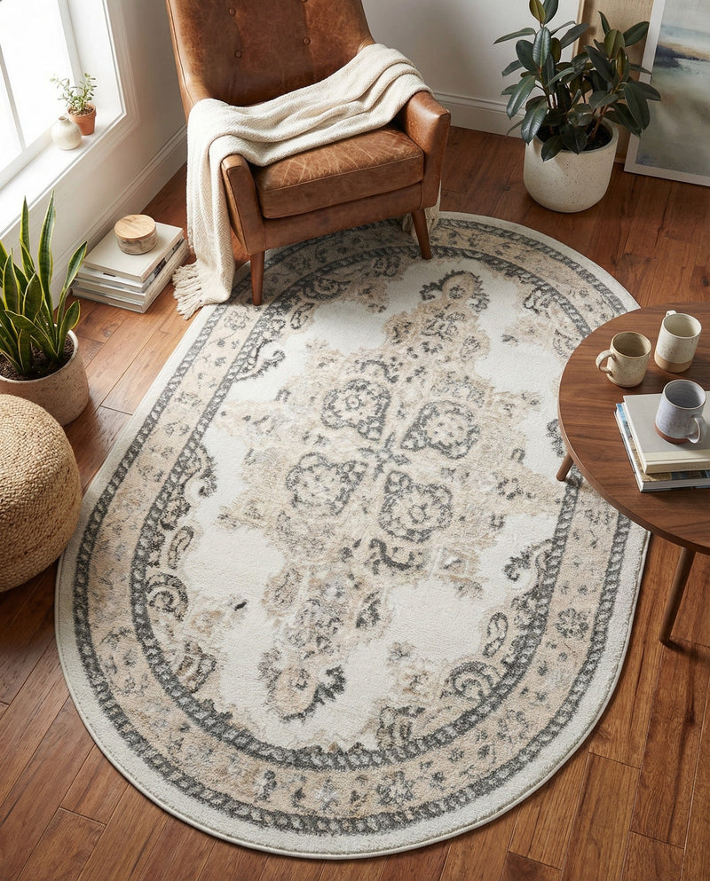 Beverly Grove Collection Area Rug -  Fairfax (Ivory) Oval Ivory  lifestyle 71
