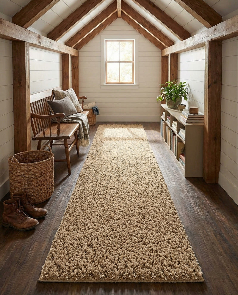 Cozy Comfort Shag Collection Area Rug - Haven (Khaki) Runner Khaki  lifestyle 74