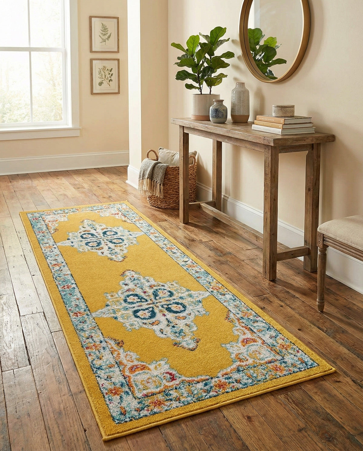 Beverly Grove Collection Area Rug -  Fairfax (Yellow) Runner Yellow  lifestyle 82