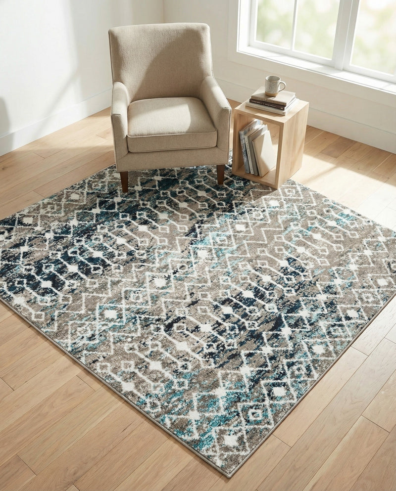 Mediterranean Lattice Collection Area Rug - Santorini (Multi Gray Blue) Square Multi Gray Blue  lifestyle 89