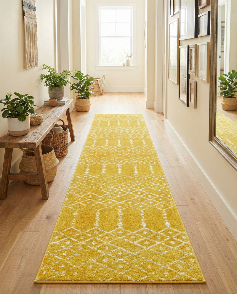 Marrakesh Lattice Collection Area Rug - Casablanca (Yellow) Runner Yellow  lifestyle 68
