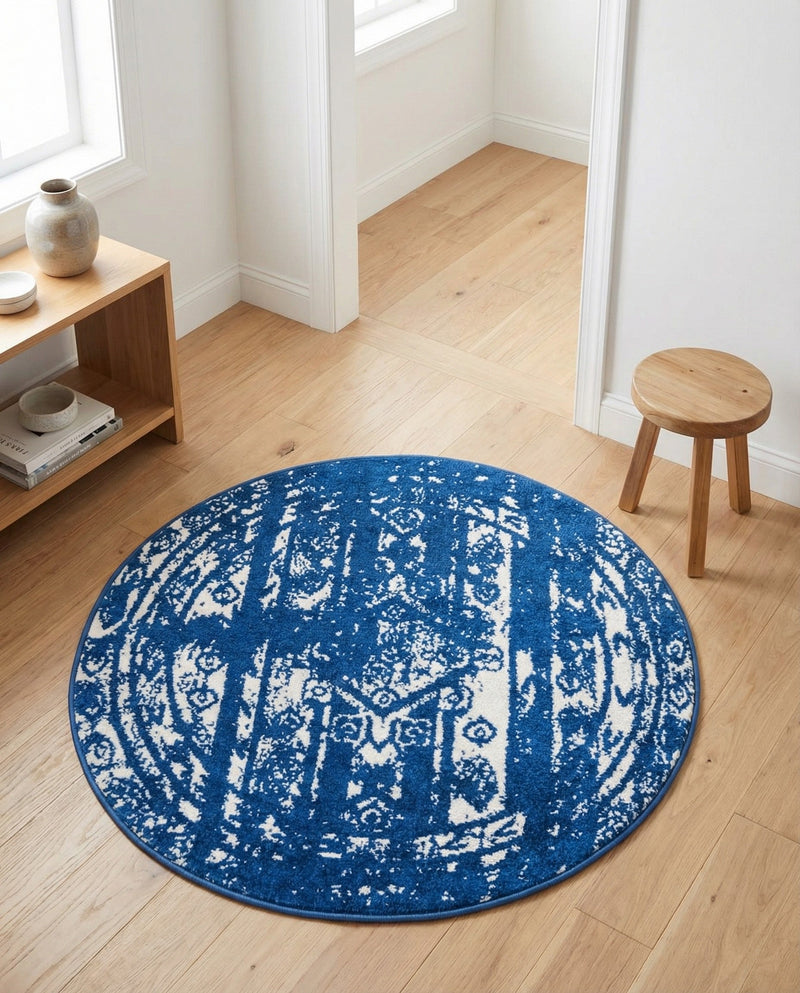 Brighton Stripes Collection Area Rug - Sussex (Navy Blue) Round Navy Blue  lifestyle 41