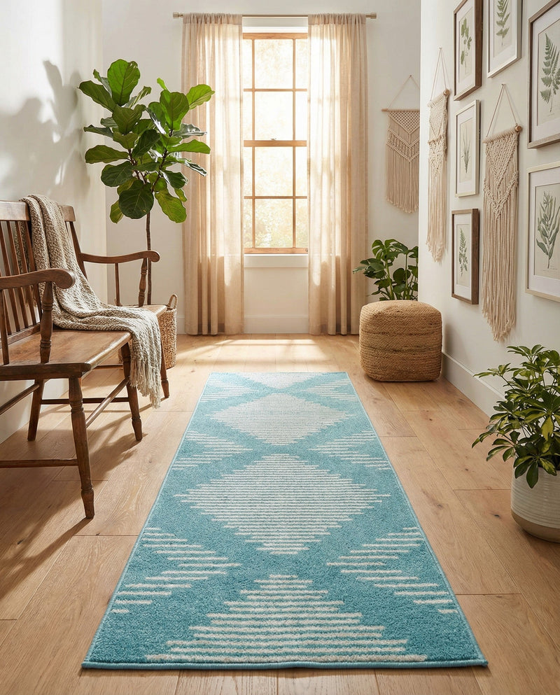 Seychelles Stripes Collection Area Rug - Mahe (Light Blue) Runner Light Blue  lifestyle 33