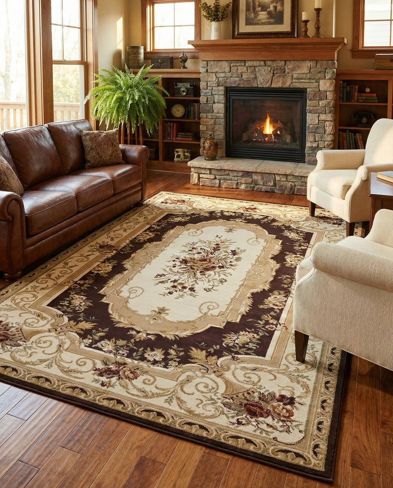 Versailles Elegance Collection Area Rug -  Louveciennes (Brown) Rectangle Brown  lifestyle 13