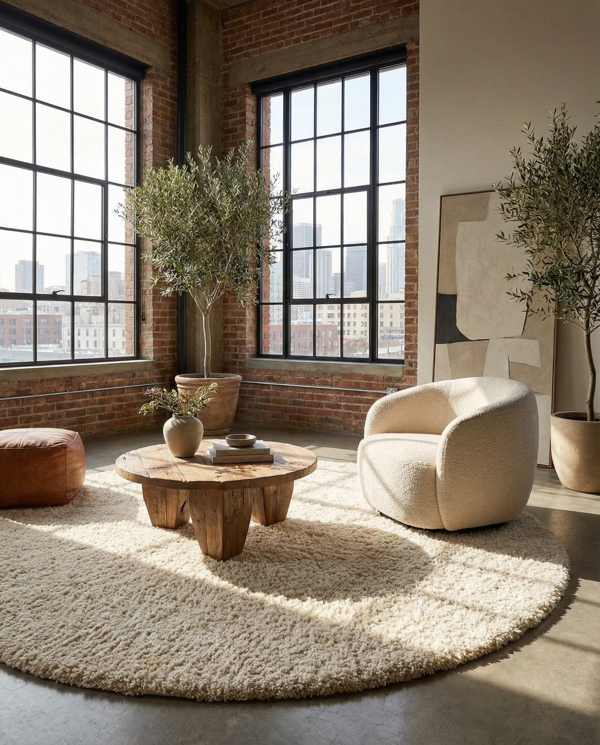 Wellington Luxe Shag Collection Area Rug - Kapiti Round Moroccan Ivory  lifestyle 166