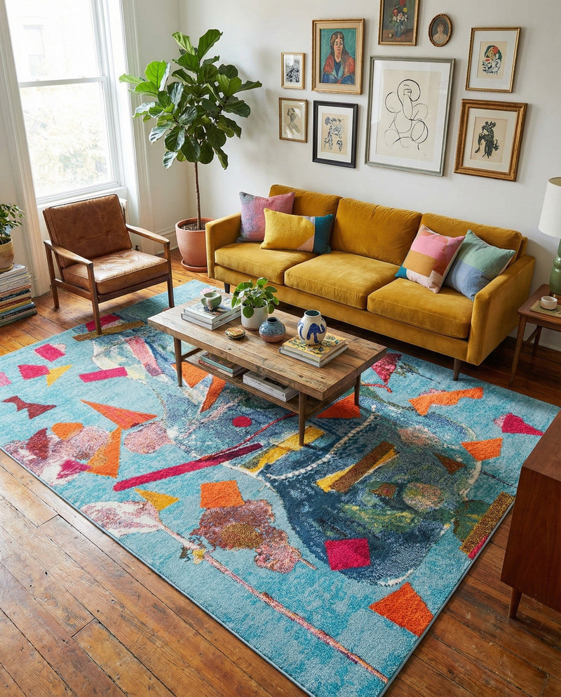 Colorburst Oasis Collection Area Rug -  Fresco Rectangle Aqua  lifestyle 8