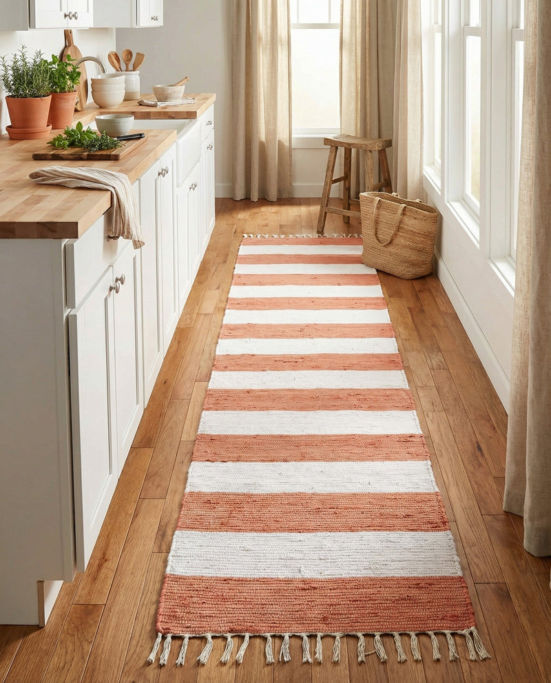 Tassel Trail Collection Area Rug - Pathway (Coral and Ivory) Runner Coral and Ivory  lifestyle 50