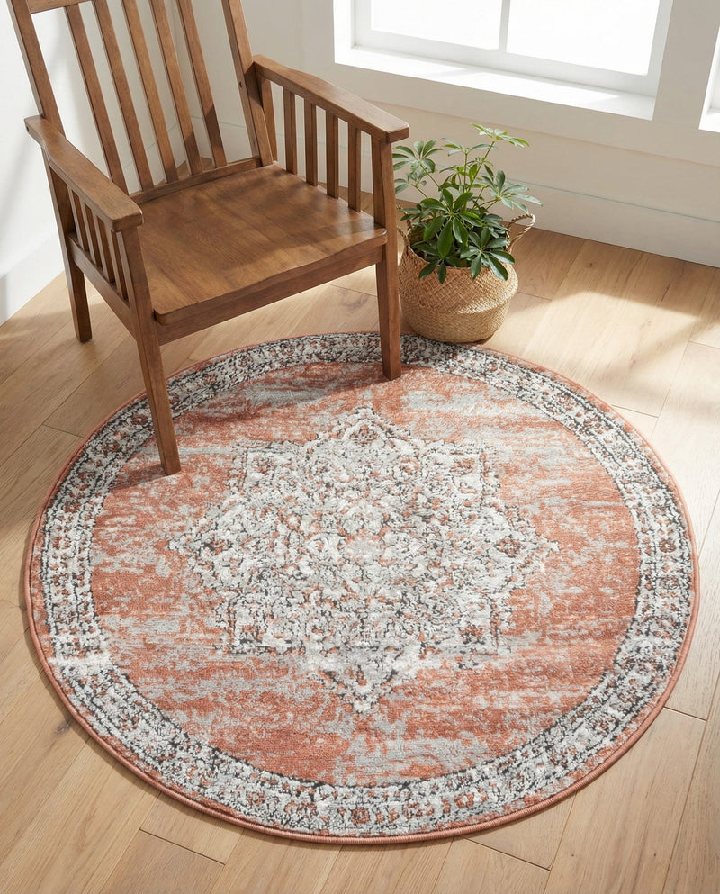 Mykonos Manor Collection Area Rug -  Tinos (Salmon Pink) Round Salmon Pink  lifestyle 75