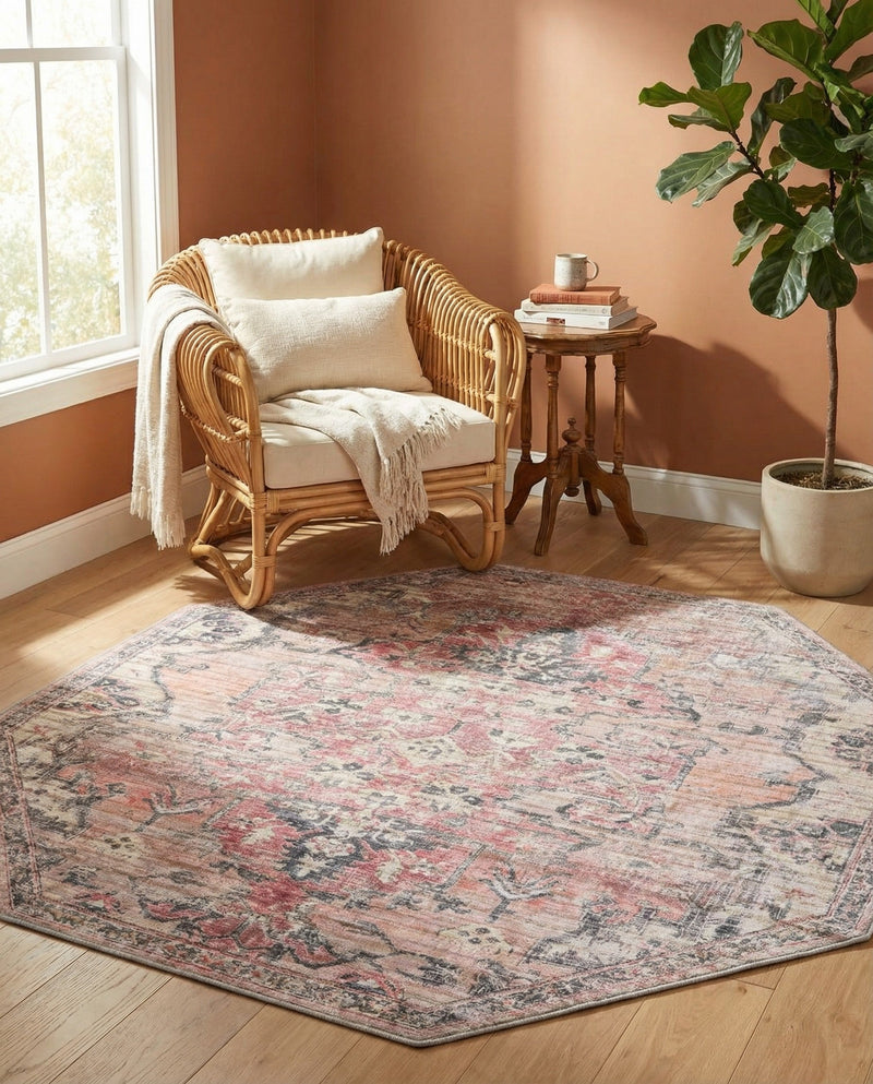 Vintage Memories Collection Area Rug - Echoes Octagon Beige pink  lifestyle 59