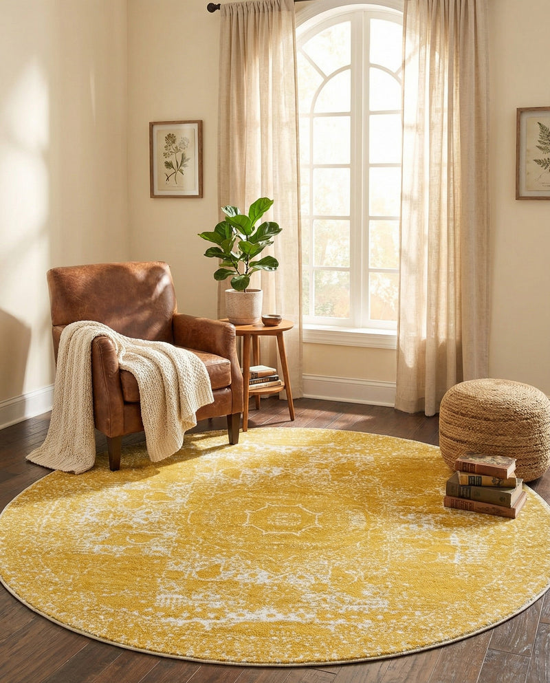 Dover Terrace Collection Area Rug -  Lagoon (Yellow) Round Yellow  lifestyle 55