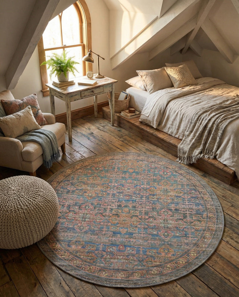 Vintage Memories Collection Area Rug -  Legacy Round Antique Blue  lifestyle 28