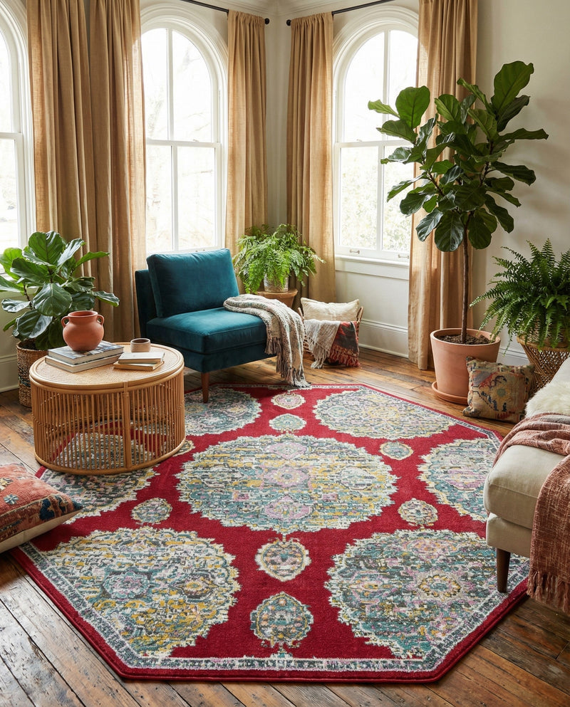 Arcadia Rugs Collection Area Rug -  Atlantis (Red) Octagon Red  lifestyle 69