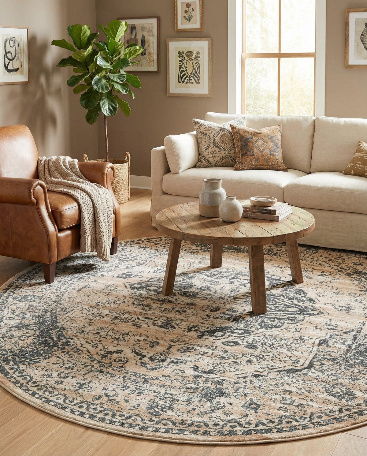 Coastal Manor Collection Area Rug -  Dunes Round Dark Blue  lifestyle 105