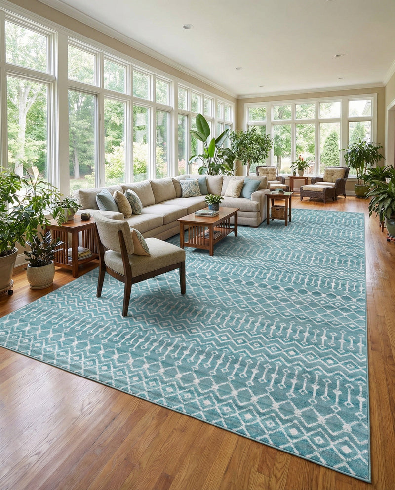 Marrakech Lattice Collection Area Rug - Medina (Turquoise) Rectangle Turquoise  lifestyle 7