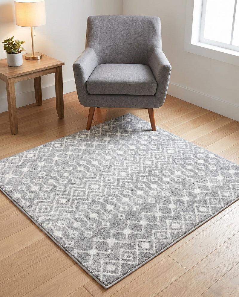 Mediterranean Lattice Collection Area Rug - Santorini (Gray) Square Gray  lifestyle 76