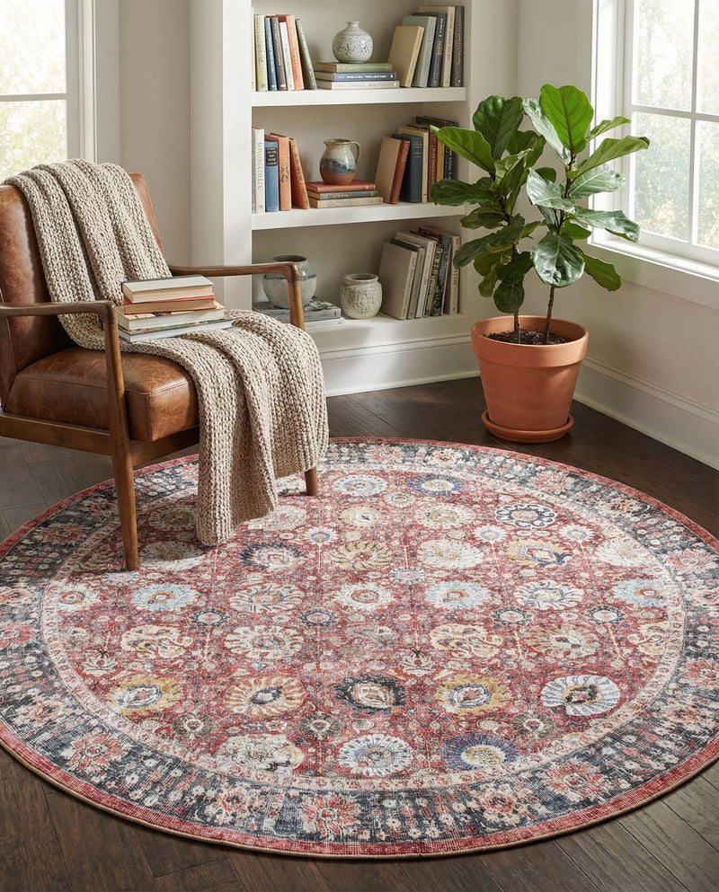 Heritage Elegance Collection Area Rug -  Gatchina Round Vintage Red  lifestyle 70