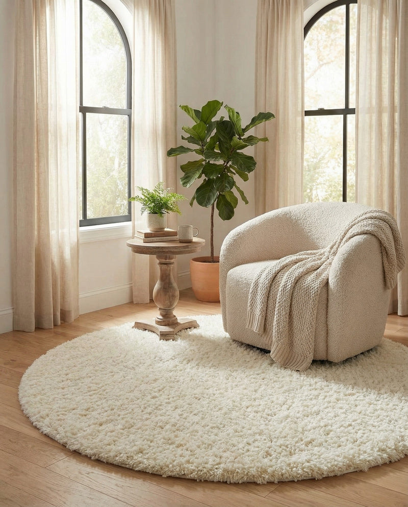 Eternal Plush Oasis Collection Area Rug -  Tranquility (Pearl) Round Pearl  lifestyle 56