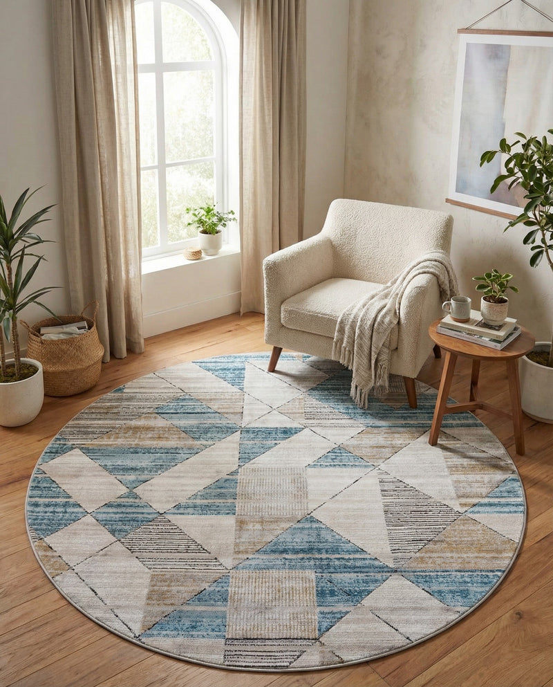 Dresden Elegance Collection Area Rug - Meissen Round Blue  lifestyle 44