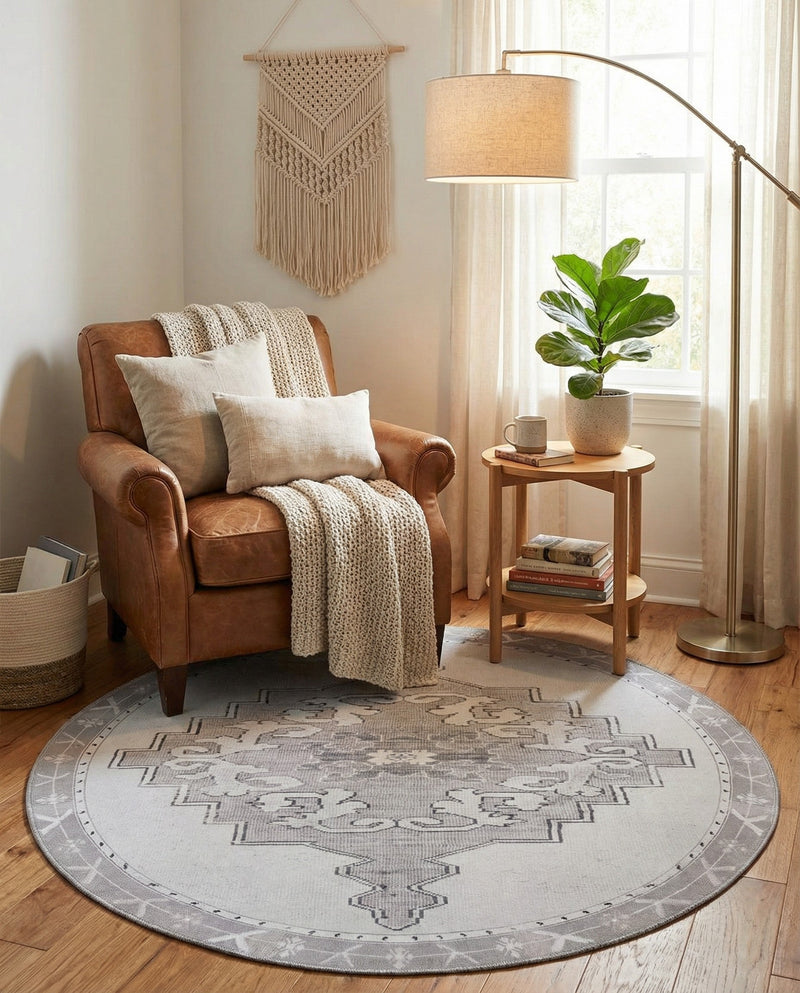Heritage Elegance Collection Area Rug -  Winterthur (white Gray) Round white Gray  lifestyle 67