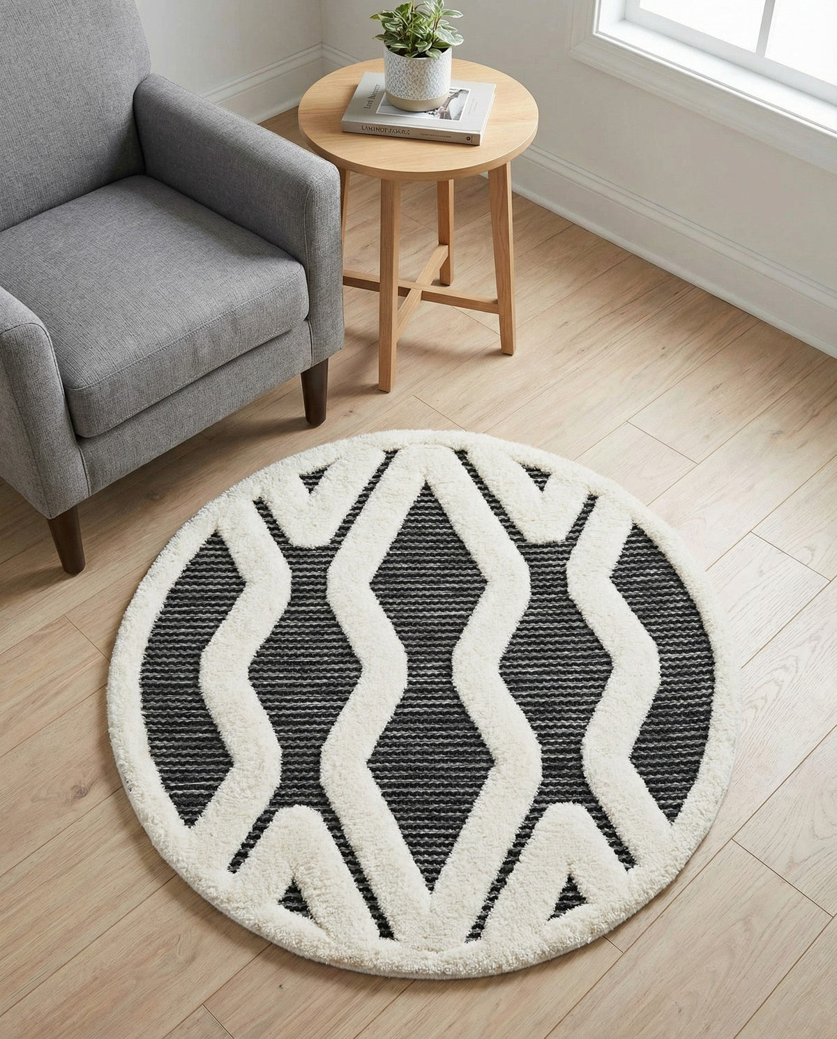 Monochrome Collection Area Rug -  Glacier Round Gray  lifestyle 87