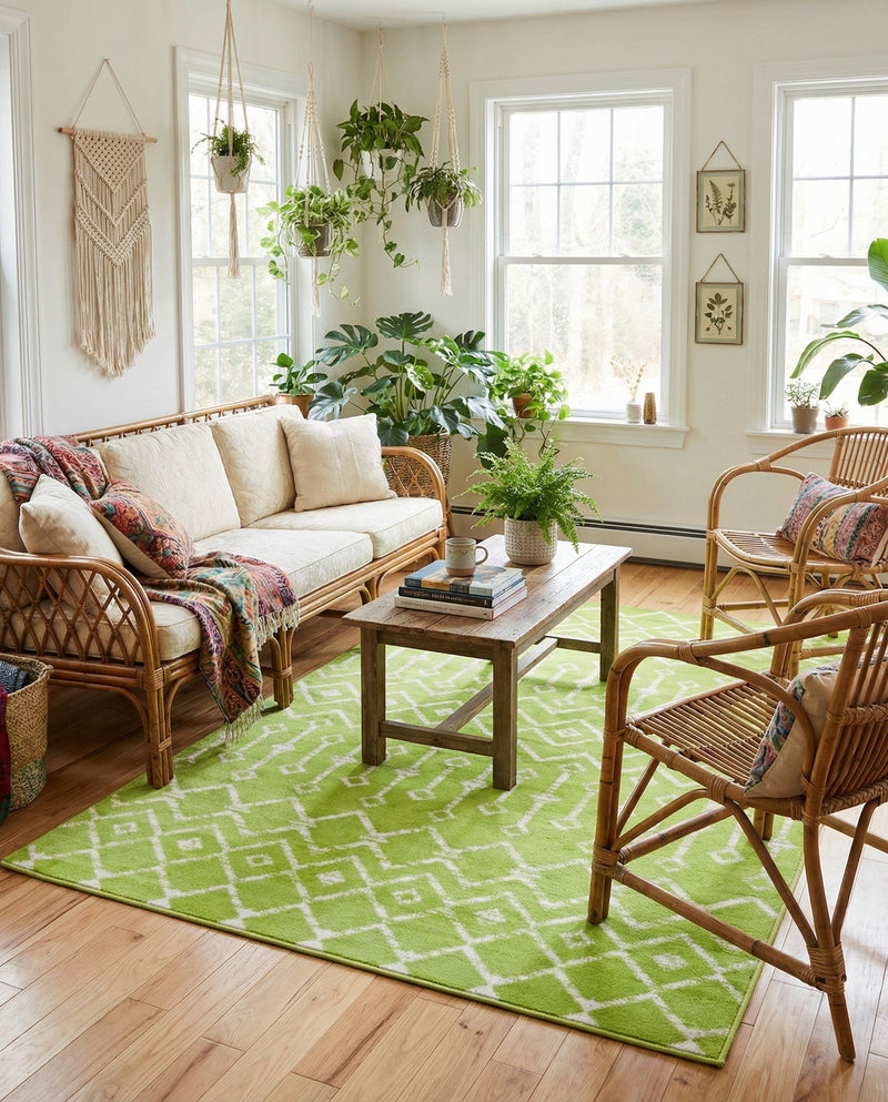 Marrakech Lattice Collection Area Rug - Medina (Green) Rectangle Green  lifestyle 14
