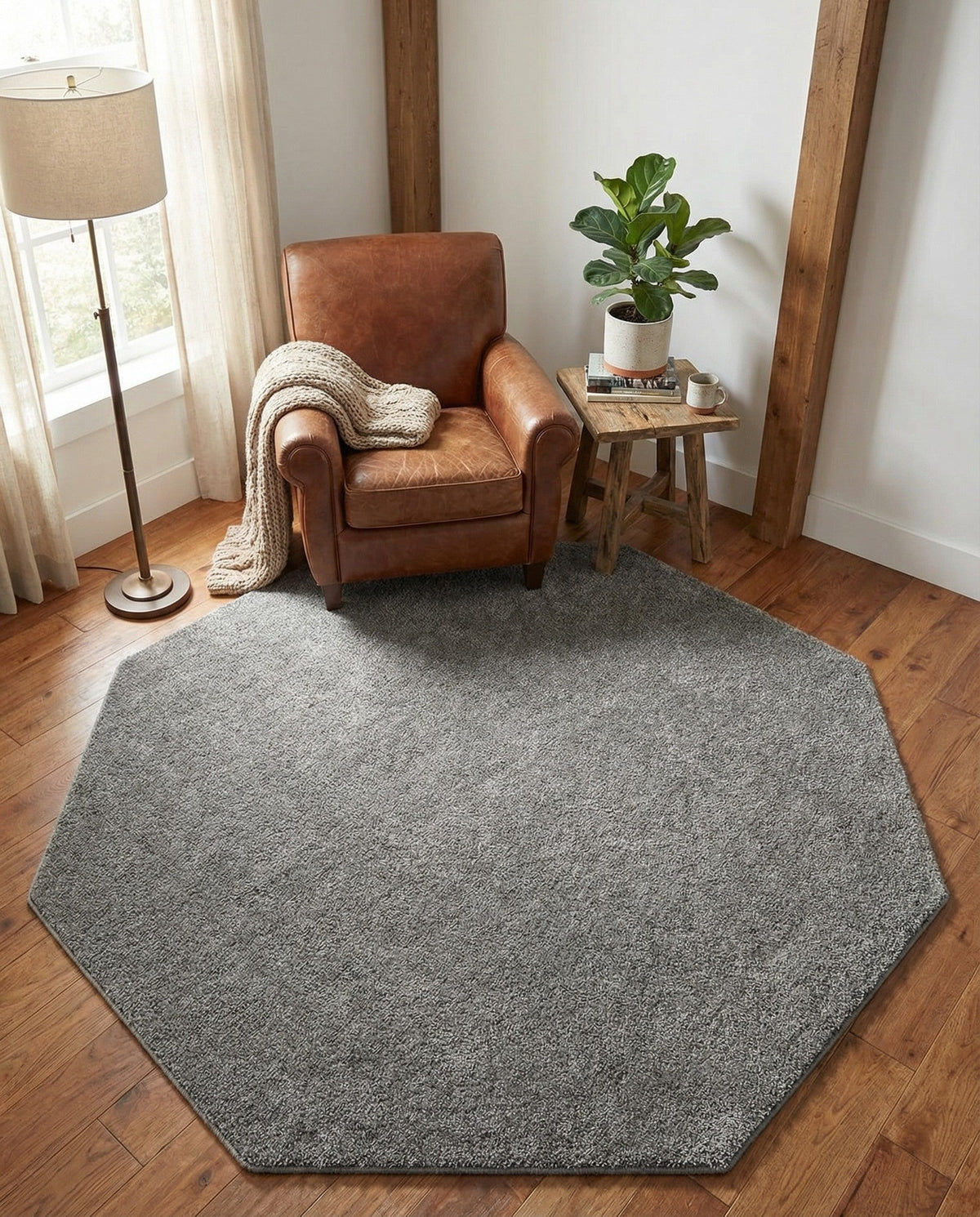 Solid Shag Seaside Collection Area Rug - Azure Cove (Gray) Octagon Gray  lifestyle 89