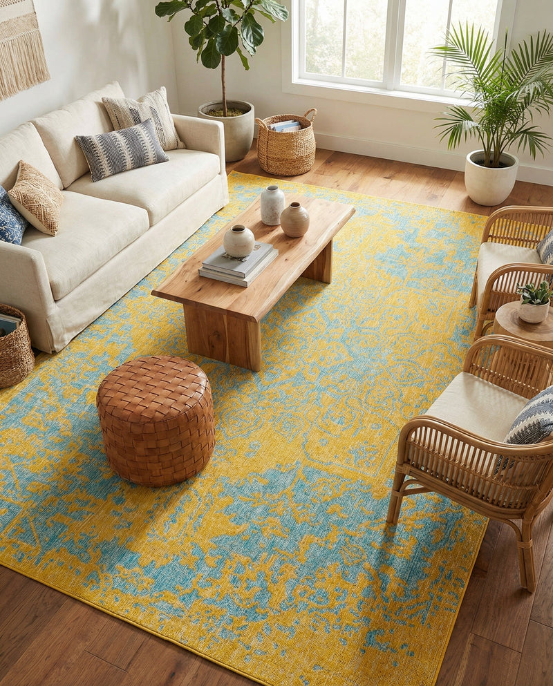 Urban Oasis Rugs Collection Area Rug -  Penthouse (Yellow and Aqua) Rectangle Yellow and Aqua  lifestyle 11