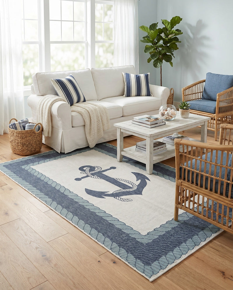 Seaside Haven Rugs Collection Area Rug -  Coralreef Rectangle Navy Blue  lifestyle 14