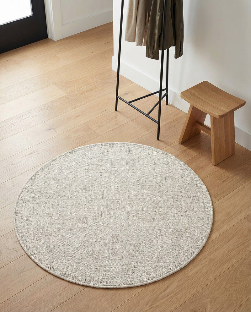 Tribal Terrace Treasures Collection Area Rug - Mayan Marina (Light Gray) Round Light Gray  lifestyle 33