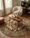Neptune Elegance Collection Area Rug -  Naiad Round Burgundy Beige  lifestyle 45