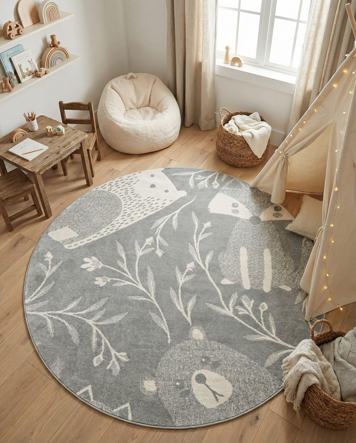 Wonder Tykes Collection Area Rug -  Quirky Round Gray  lifestyle 91