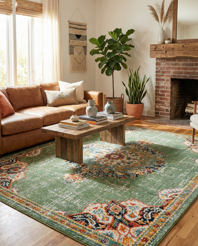 Brighton Terrace Collection Area Rug - Hove (Green) Rectangle Green  lifestyle 10