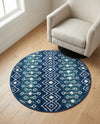 Mediterranean Lattice Collection Area Rug - Santorini (Navy and Teal) Round Navy and Teal  lifestyle 71