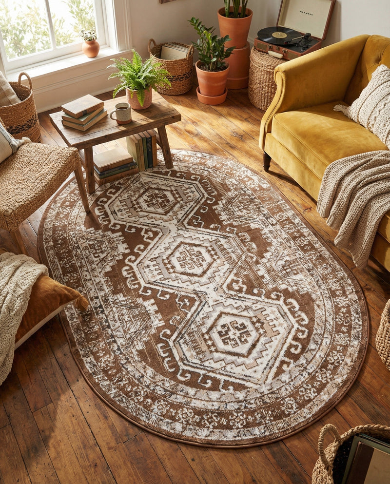 Savannah Elegance Collection Area Rug -  Tybee (Brown) Oval Brown  lifestyle 59