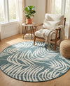 Seaside Blooms Collection Area Rug - Verdure (Teal) Round Teal  lifestyle 39