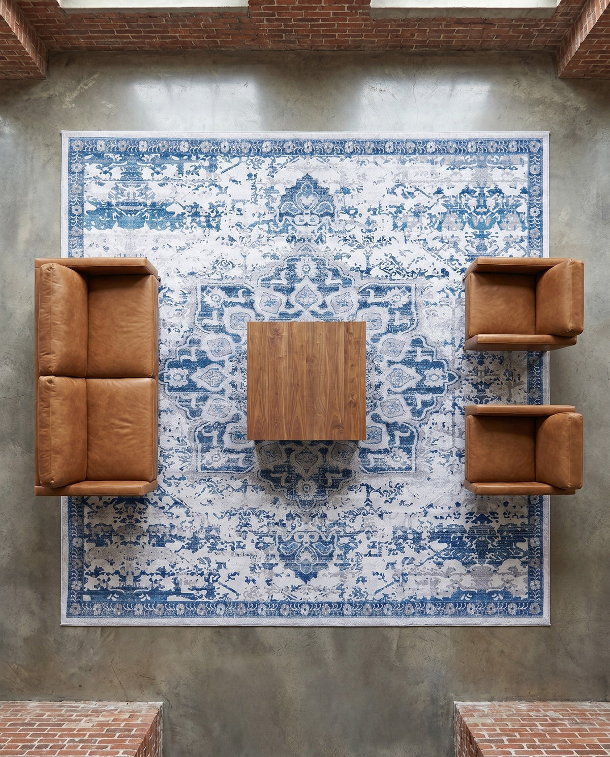 Baroque Era Collection Area Rug - Versailles (Gray Blue) Square Gray Blue  lifestyle 89