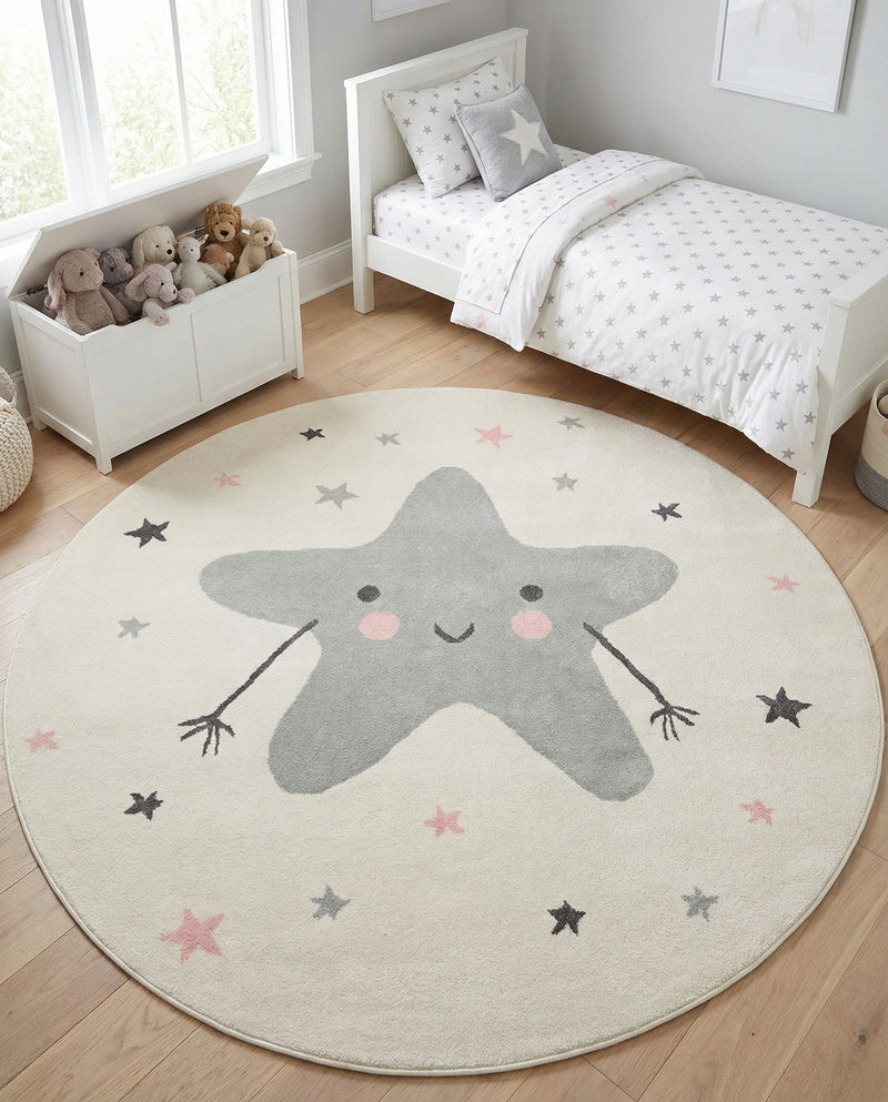 Wonder Tykes Collection Area Rug -  Spiral Round Ivory  lifestyle 11