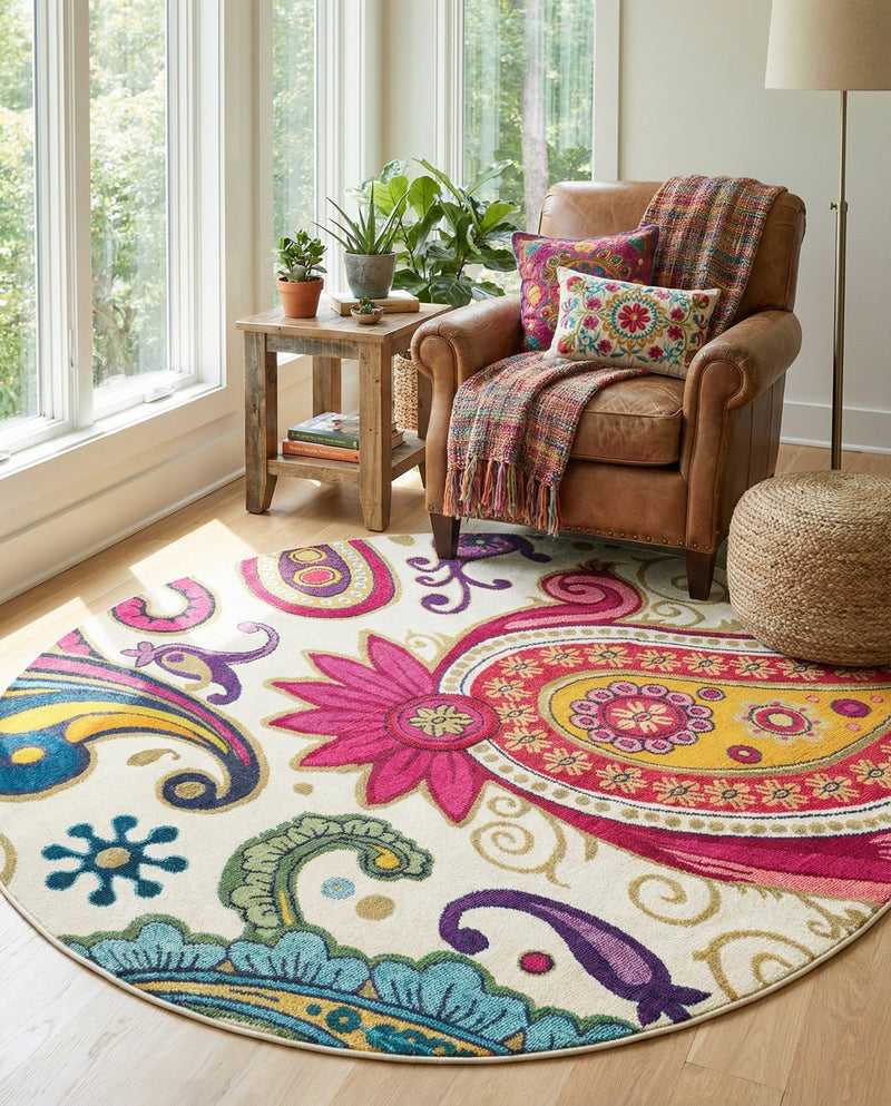 Marrakesh Elegance Collection Area Rug -  Beni Round Cream  lifestyle 55